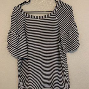 The Loft Black and White Stripped Blouse Ties in the Back (M) Medium